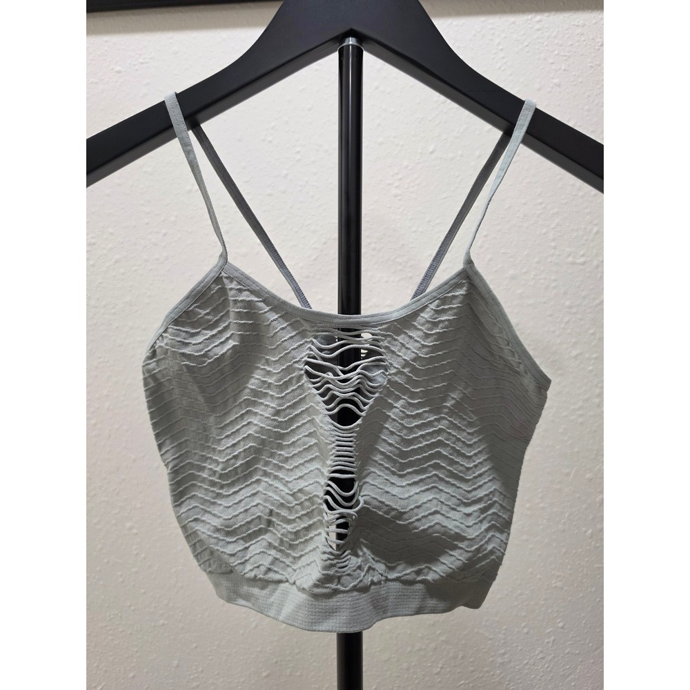 Seamless Sage Green Chevron Textured Ladder Cutout Crop Top Bralette XS S